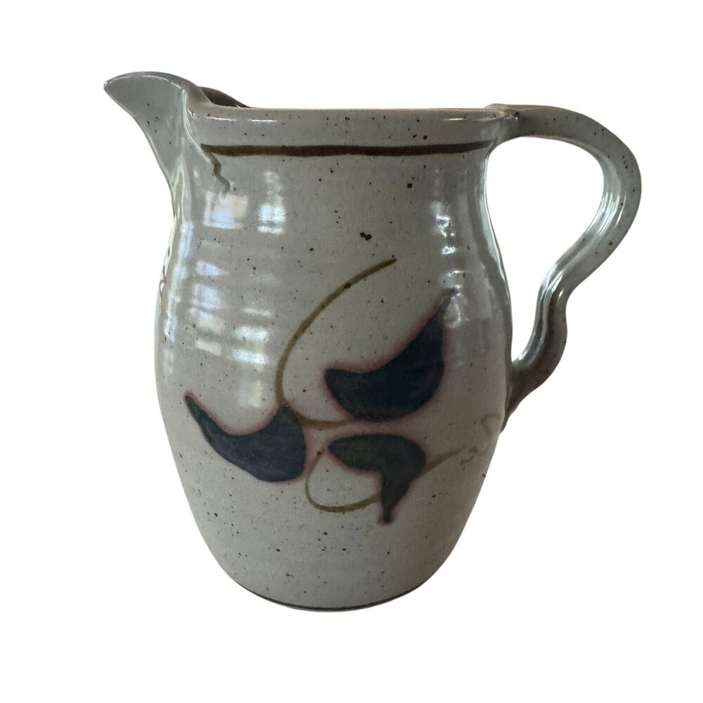 Studio Art Pottery Pitcher Gray Blue 7” Tall Handle‎ Stoneware Earthenware